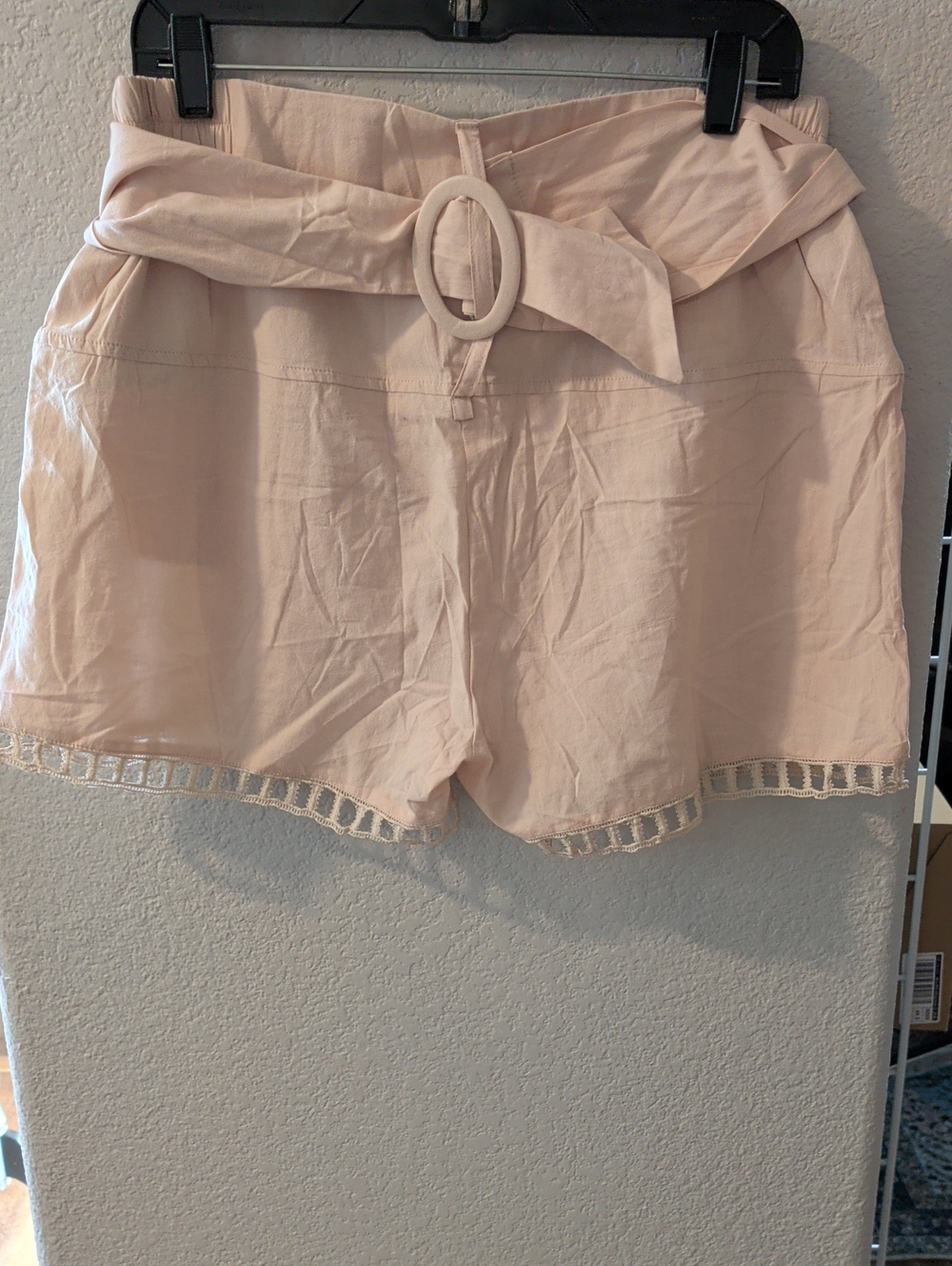 High-Rise Belted Paperbag Shorts in Blush Sz L NEW
